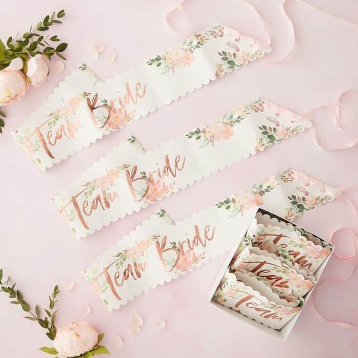 4eb9ee7128247f48e5eedc286d7e76345d6e47b9.jpg Team Bride Set of 6 Sashes - Floral Sashes - Image 1