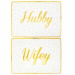 White & Gold Set Placemats - Hubby / Wifey