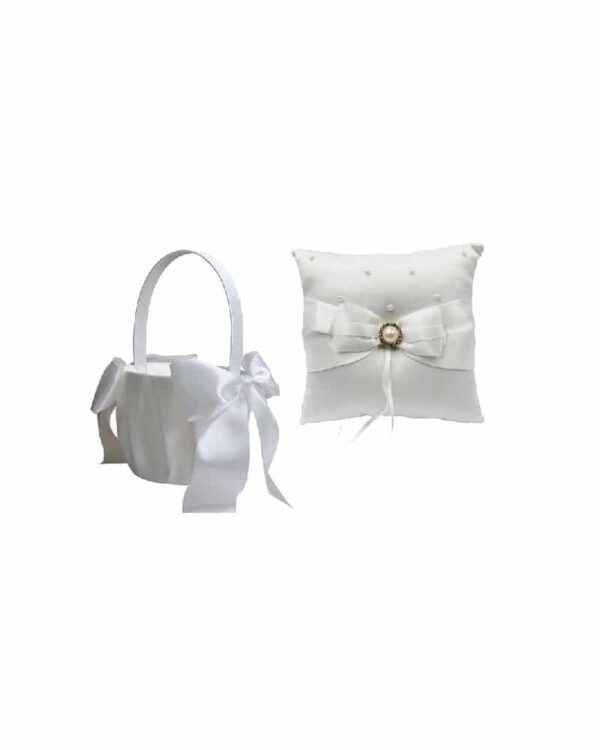 Bow & Pearl - Flower Basket & Ring Cushion Set