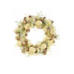 Yellow Decorative Wreath With Eggs and Colored Feathers