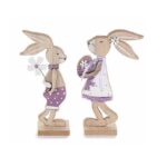 Set of 2 Wooden Bunnies - White & Purple