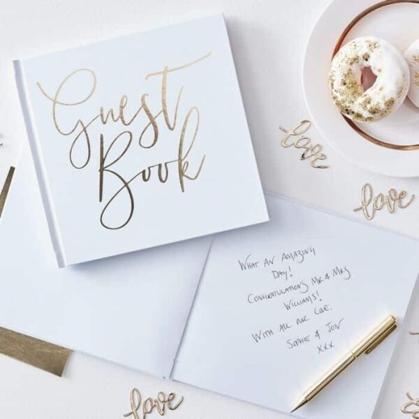 Guest Book - White & Gold Foiled