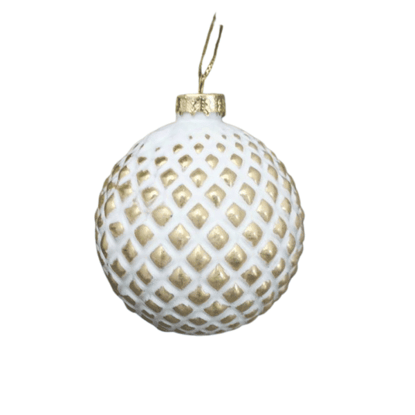 White & Gold - Glass Patterned Bauble