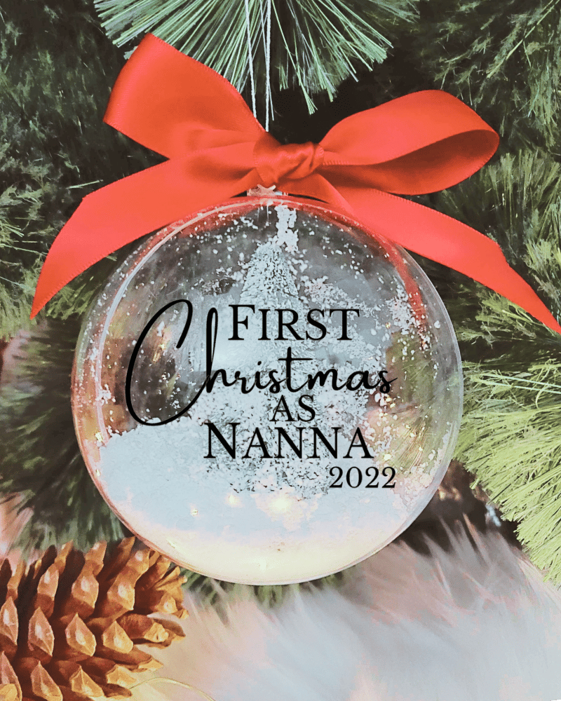 ACRBBLFIRSTXMASNANNA.png First Christmas As Nanna - 10cm Acrylic Bauble - Image 1