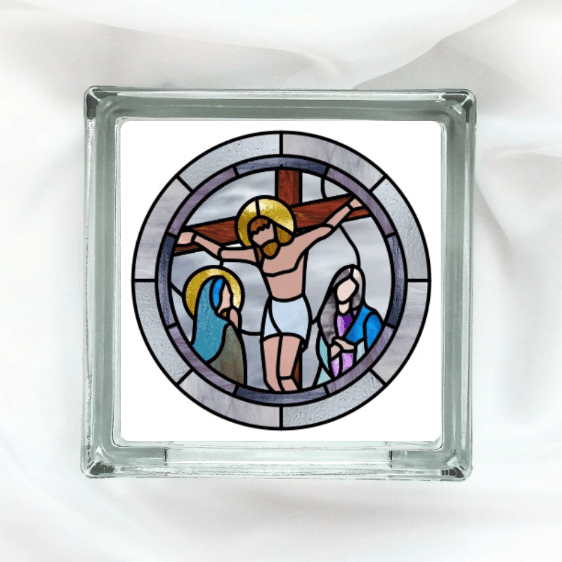 7.png He Died For Us On The Cross - Glass Block - Image 1