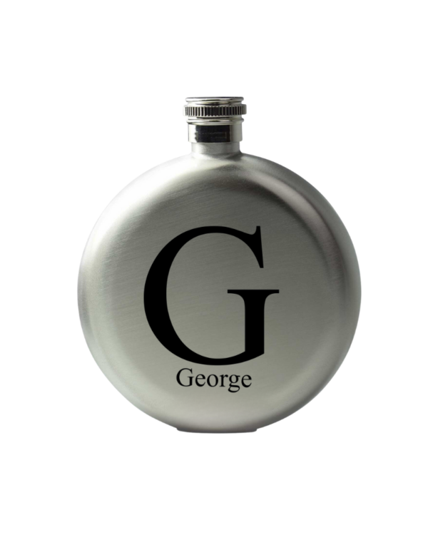 Silver Round Flask With Large Initial