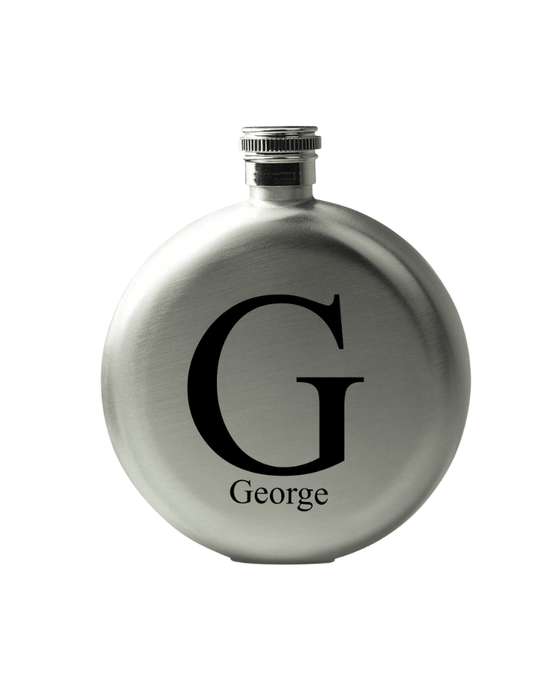 Silver Round Flask With Large Initial