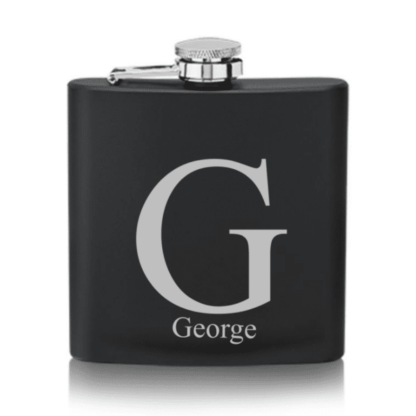 Black Rectangular Flask With Large Initial