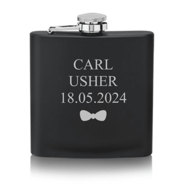Black Rectangular Flask With Name, Role & Date