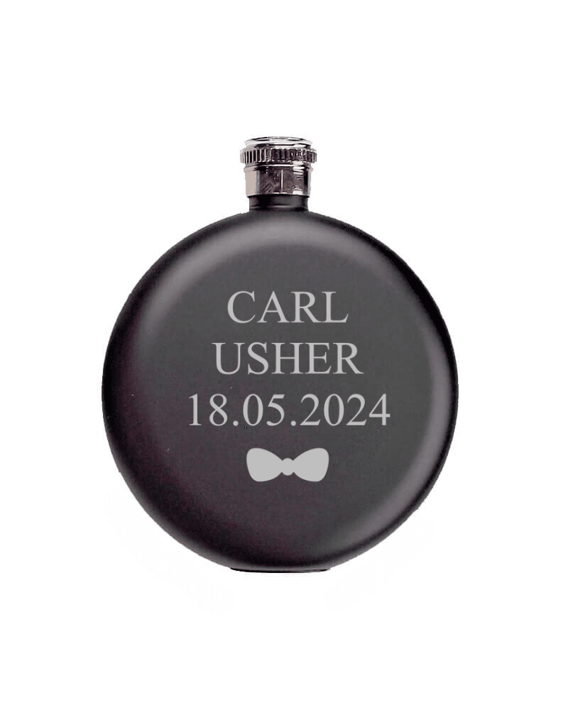 Black Round Flask With Name, Role & Date