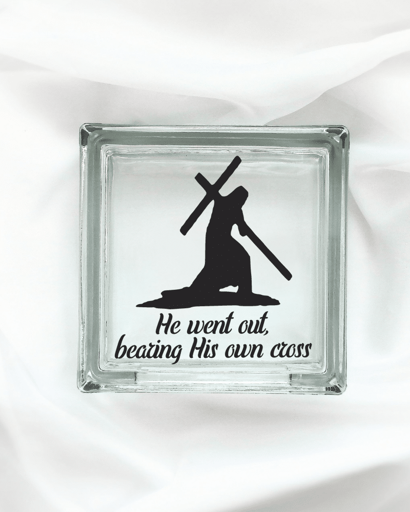 5-1.png He went, bearing the Cross - Glass Block - Image 1