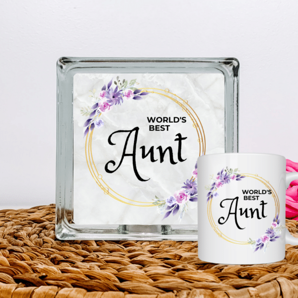 World's Best Aunt - Glass Block & Mug Set