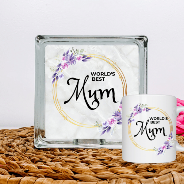 World's Best Mum - Glass Block & Mug Set