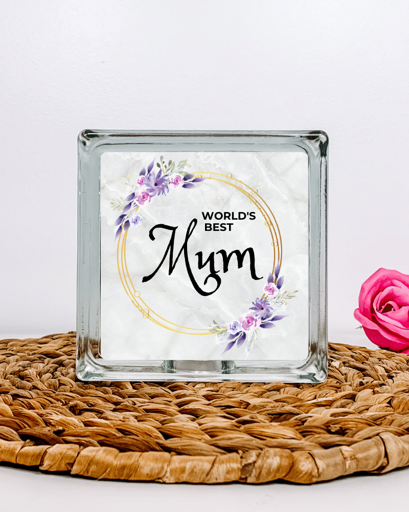 55.png World's Best Mum - Glass Block - Image 1