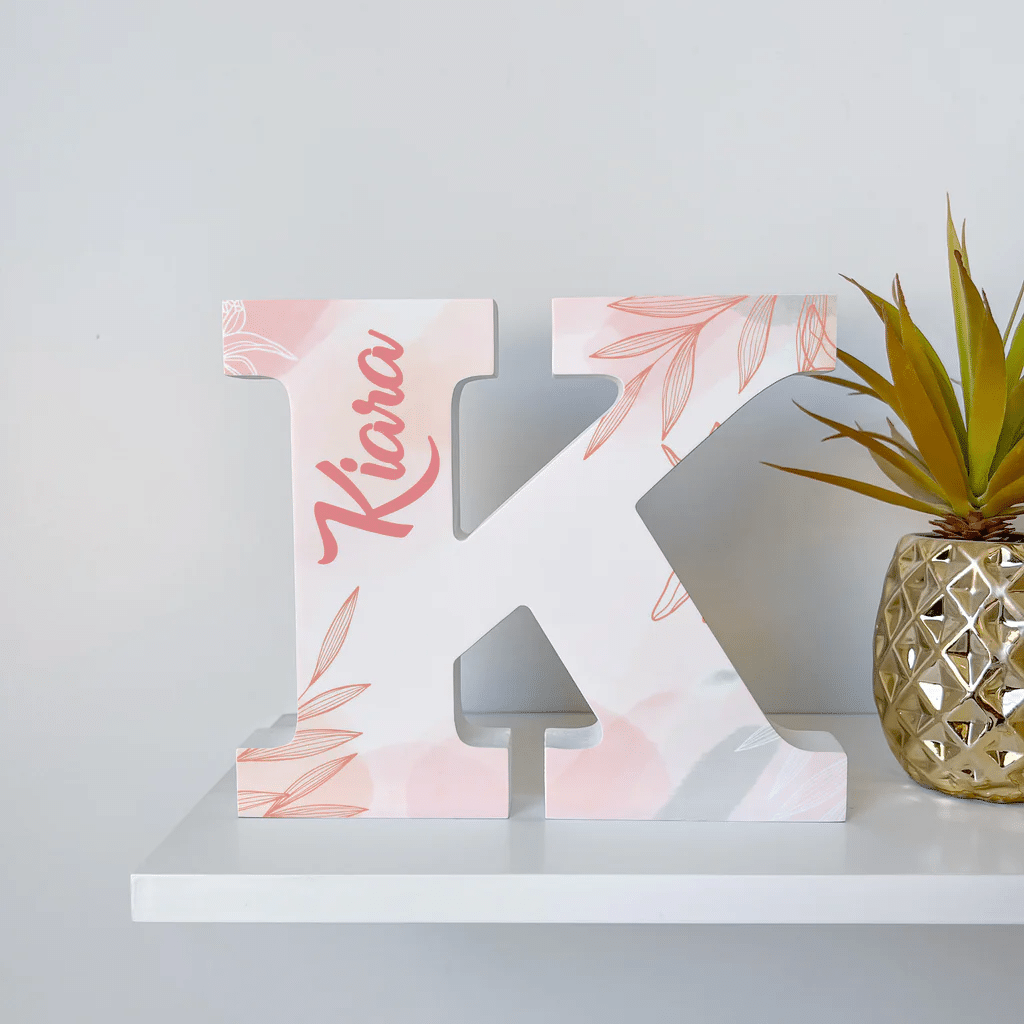 Coral Leaves - Initial Wooden Letter