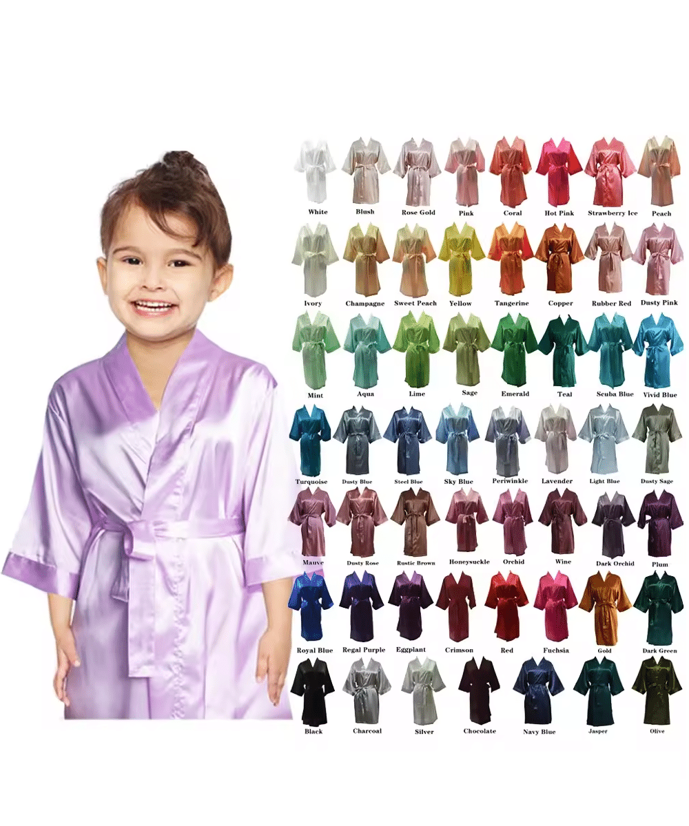 Children Satin Dressing Gowns - 55 Colours (Age 2 to 9)
