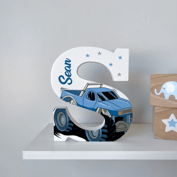 Monster Truck - Initial Wooden Letter