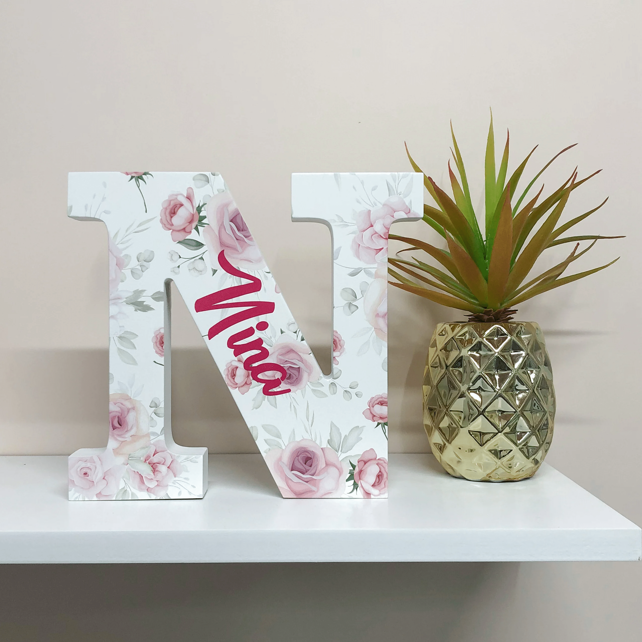 Pink Florals - Initial Wooden Letter