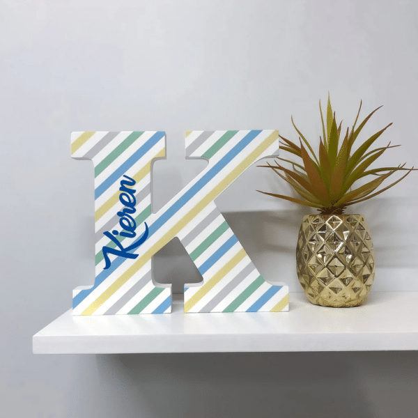 Yellow, Blue & Green Stripes - Initial Wooden Letter