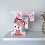 Pink Woodland With Date - Initial Wooden Letter