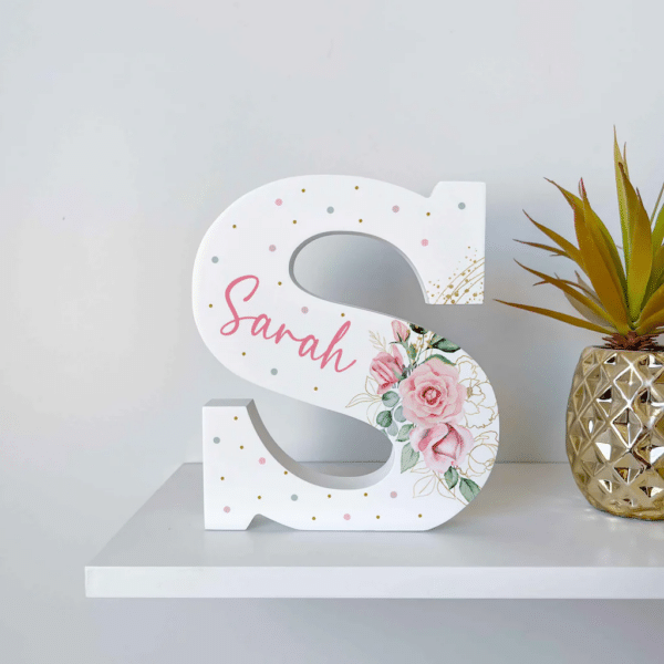 Pink Rose - Initial Wooden Letter