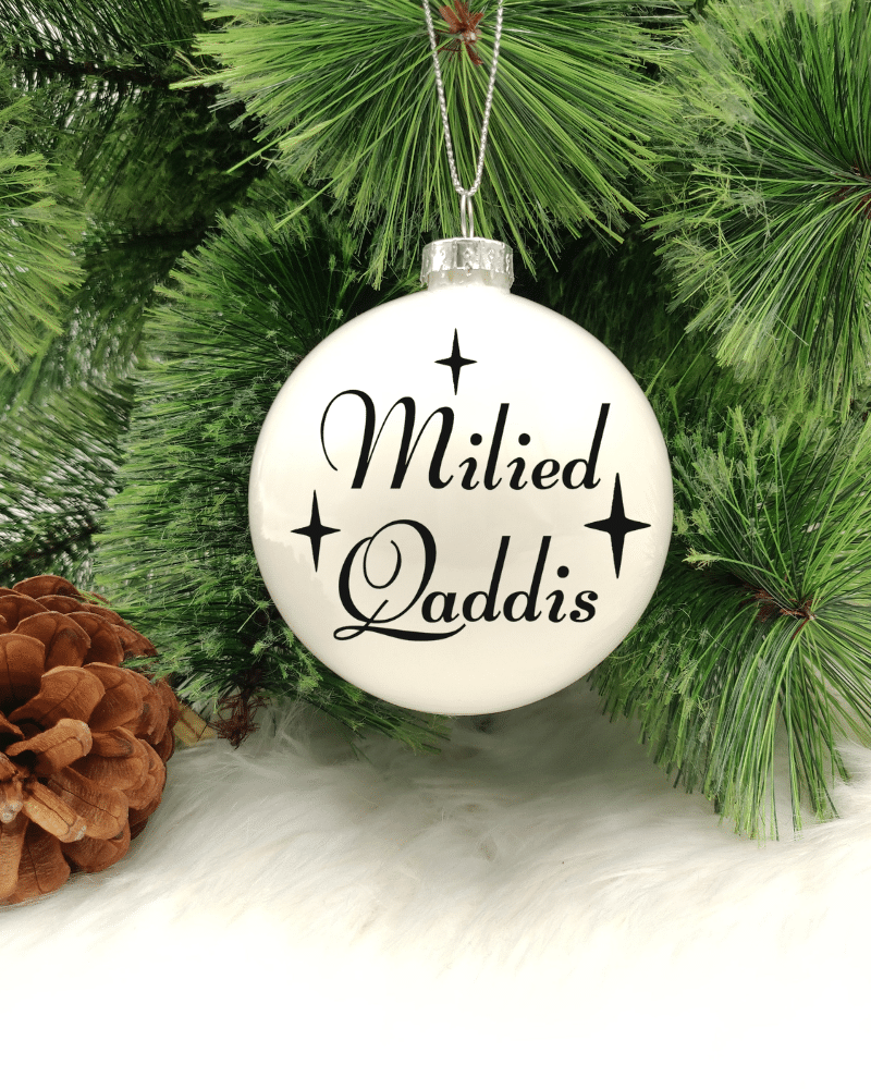 GLSBBL_MILIED_QADDIS.png Milied Qaddis - 8cm Glass Bauble - Image 1