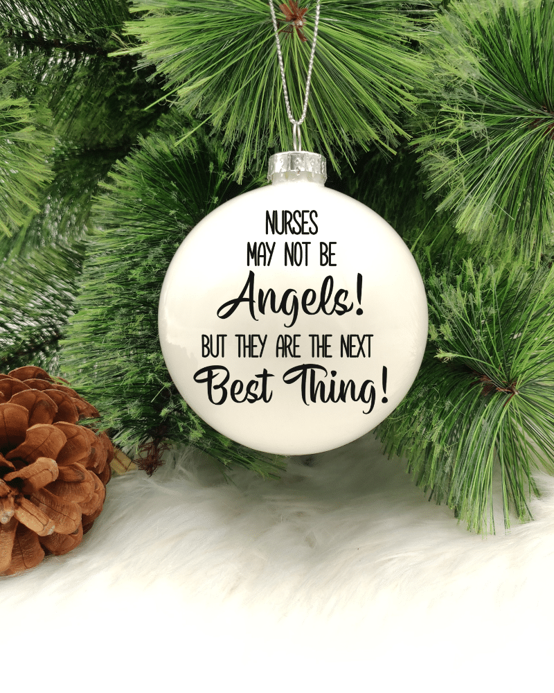 GLSBBL_NURSES_ANGELS.png Nurses Are The Best - 8cm Glass Bauble - Image 1