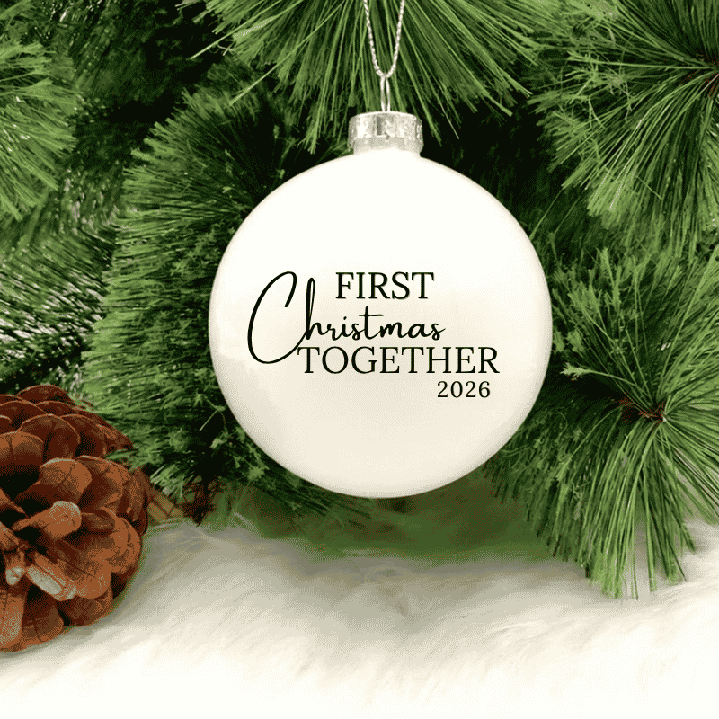 FIRST_CHRISTMAS_TOGETHER_GLSSBBL First Christmas Together - 8cm Glass Bauble - Image 1