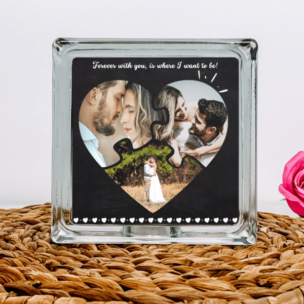 Personalised Collage Heart - Glass Block
