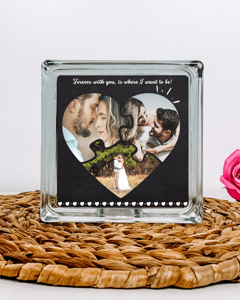 Personalised Collage Heart - Glass Block