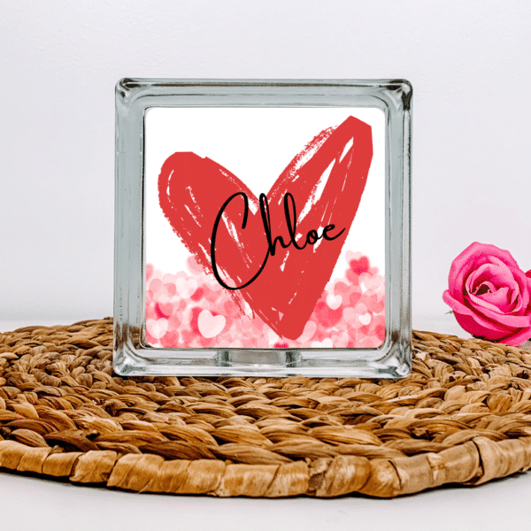 Name in Heart - Personalised Glass Block