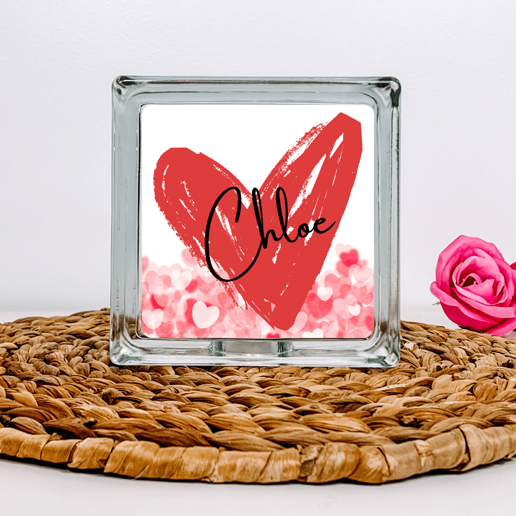 16.png Name in Heart - Personalised Glass Block - Image 1