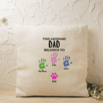 This Dad Belongs To... - Personalised Hand Print Cushion