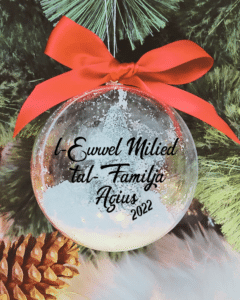 L-Ewwel Milied tal-Familja... Personalised with Name - 10cm Acrylic Bauble