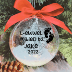 L-Ewwel Milied ta' ... Personalised with Name and Tiny Toes - 10cm Acrylic Bauble