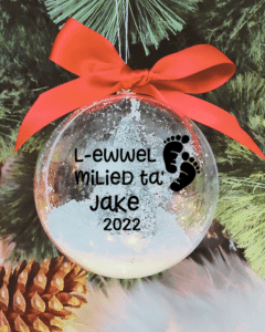 L-Ewwel Milied ta' ... Personalised with Name and Tiny Toes - 10cm Acrylic Bauble