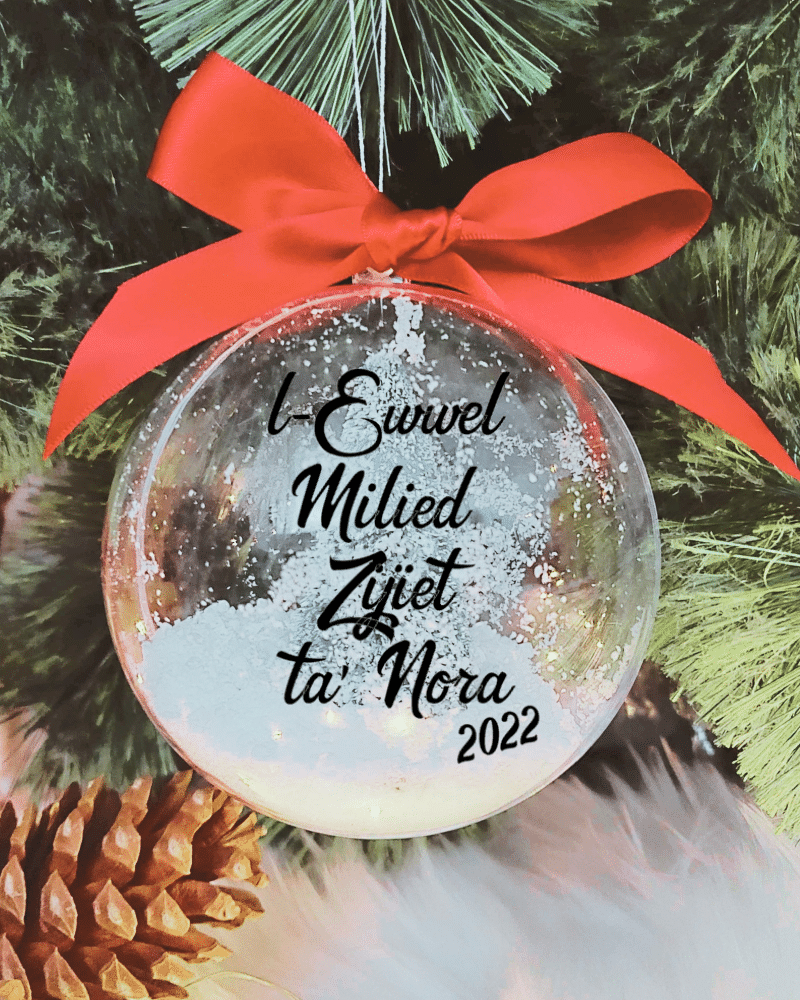 ACRBBLEWWELZIJIETNAME.png L-Ewwel Milied Zijiet ta' ... Personalised with Name - 10cm Acrylic Bauble - Image 1