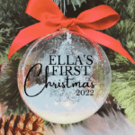 First Christmas with Personalised Name - 10cm Acrylic Bauble