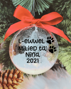 L-Ewwel Milied ta' ... Personalised with Name and Paws - 10cm Acrylic Bauble