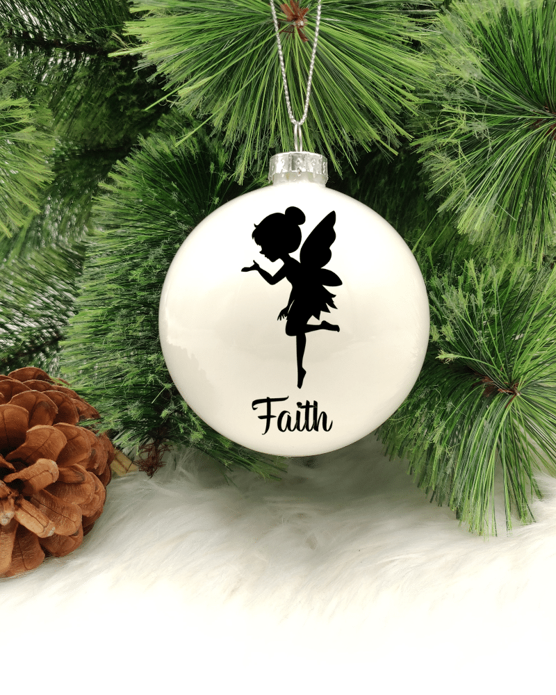 GLSBBLFAIRYNAME.png Character Fairy Personalised with Name - 8cm Glass Bauble - Image 1