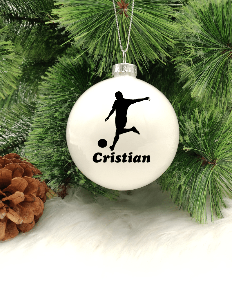 GLSBBLFOOTBALLER.png Character Footballer Personalised with Name - 8cm Glass Bauble - Image 1