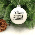 In Loving Memory of.. Personalised with Name and Paw - 8cm Glass Bauble