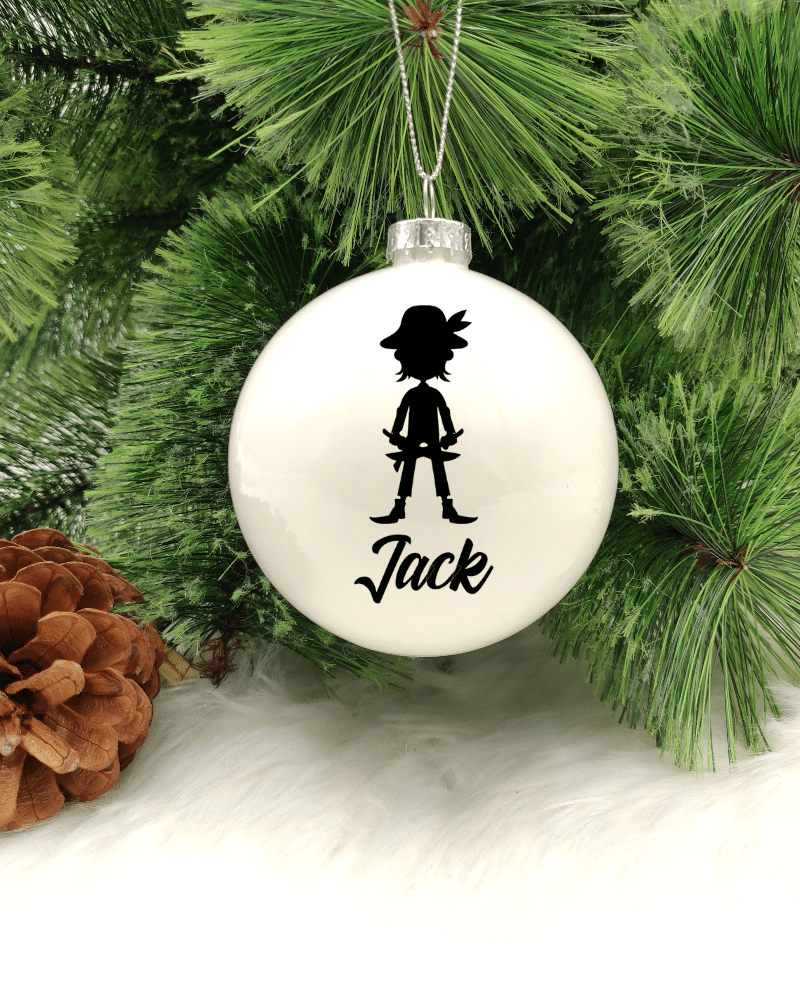 GLSBBLPIRATENAME.png Character Pirate Personalised with Name - 8cm Glass Bauble - Image 1