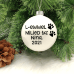 L-Ewwel Milied ta'... Personalised with Name and Paws - 8cm Glass Bauble