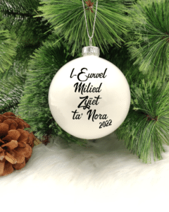 L-Ewwel Milied Zijiet ta' .... Personalised with Name - 8cm Glass Bauble