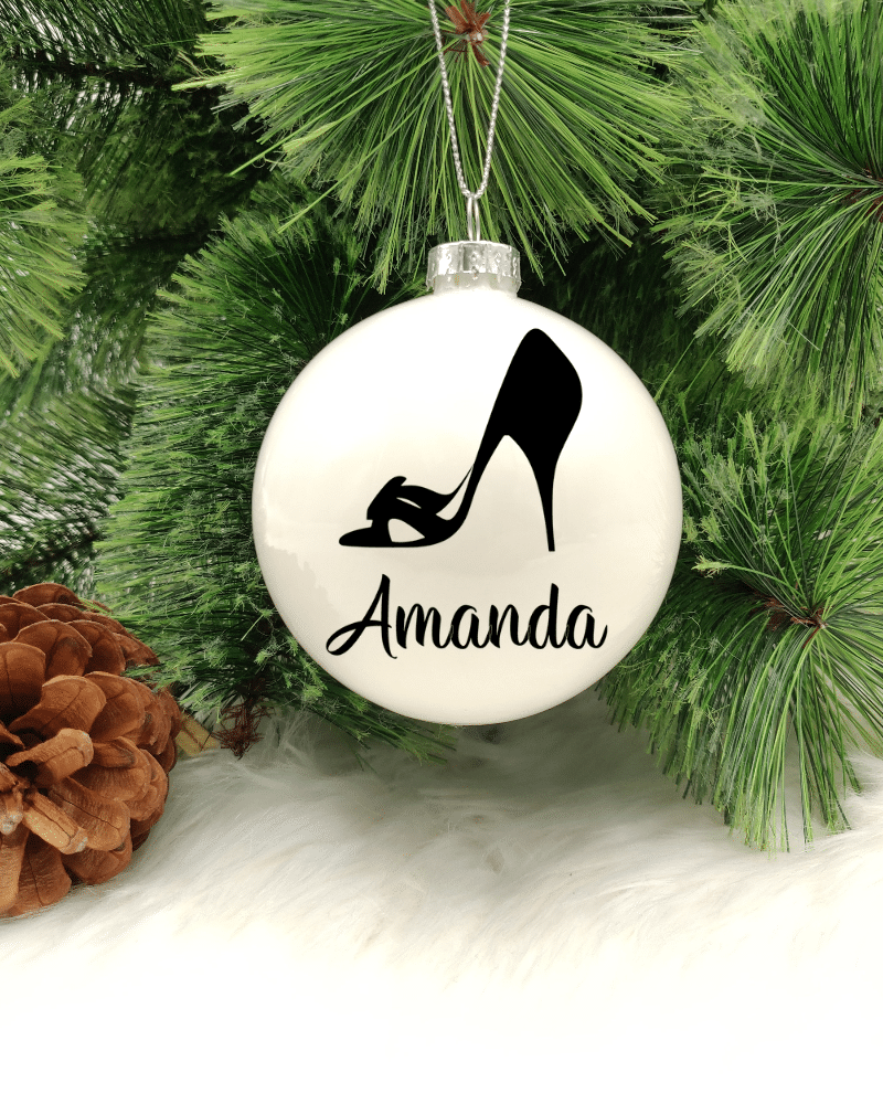 GLSBBLSHOENAME.png Character Shoe Personalised with Name - 8cm Glass Bauble - Image 1