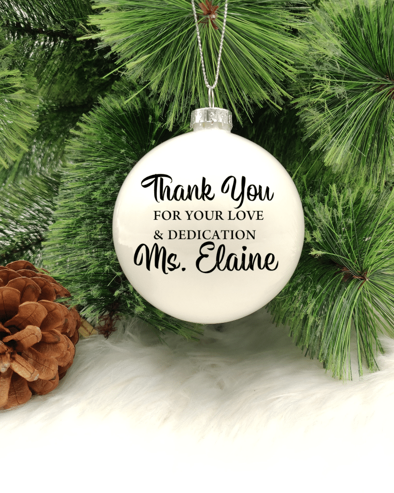 GLSBBLTHANKYOUEDUCATOR.png Thank You For Your Dedication ... Personalised with Name - 8cm Glass Bauble - Image 1
