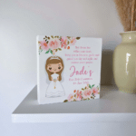 Holy Communion Wooden Block - Pink Floral