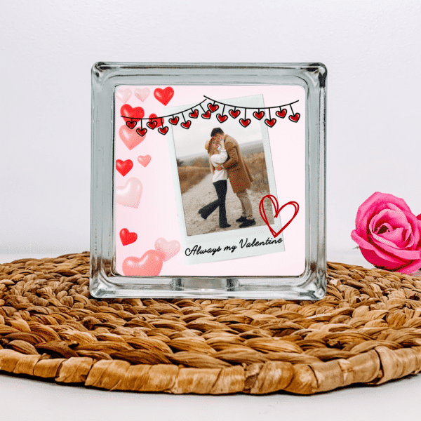 Always My Valentine - Personalised with Photo Glass Block