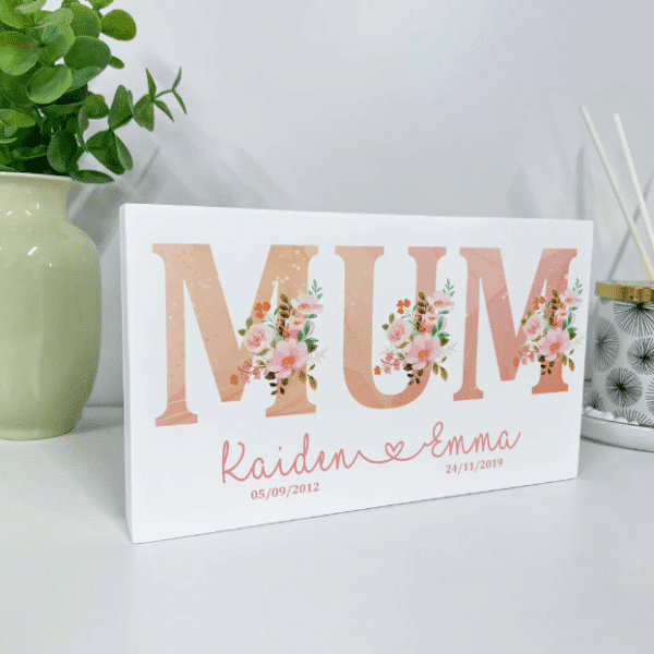 MUM Floral Personalised Wooden Block
